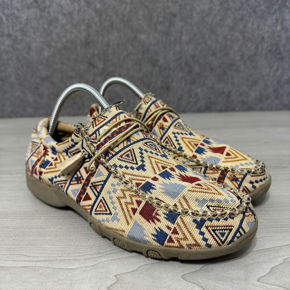 Roper Chillin Aztec‎ Shoes Womens 7.5 Tan Southwestern Geometric Canvas Loafers